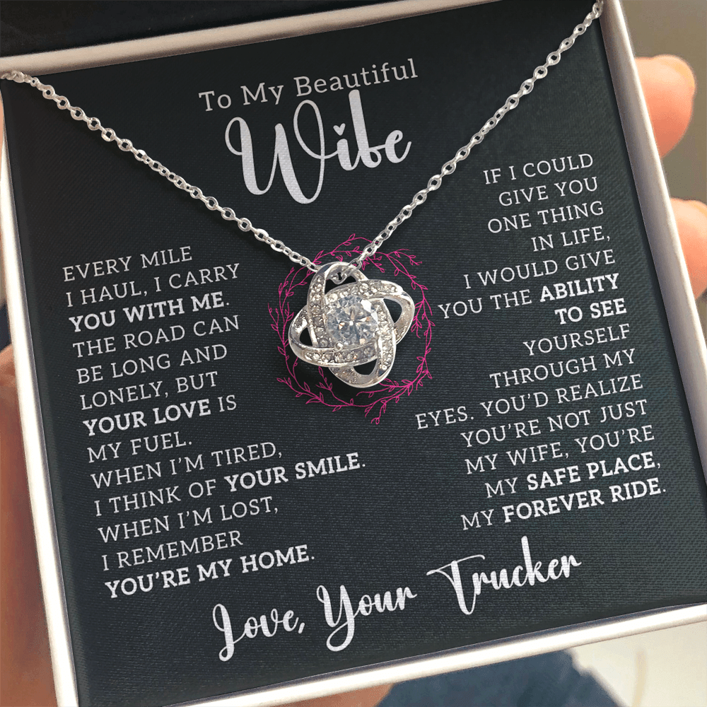 To My Beautiful Wife – Truckers' Love Message With Necklace - Avioria